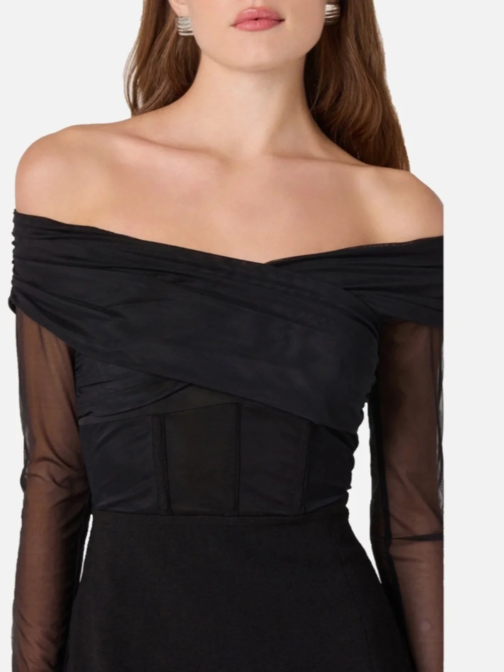 NEW ASTR The Label BLACK Off The Shoulder MESH Corset COCKTAIL Slit MINI DRESS M